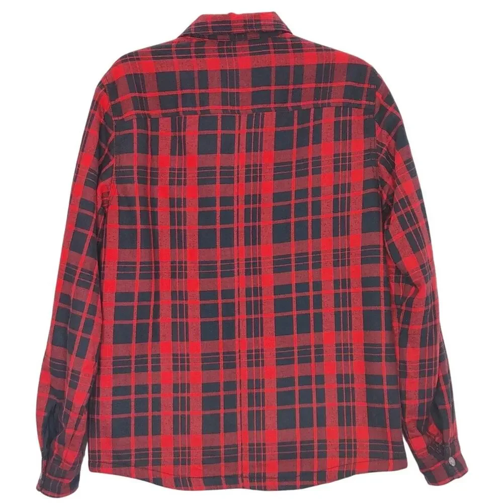 The North Face Sherpa Lined Flannel Shirt Jacket Button Up Plaid Red Mens Small
